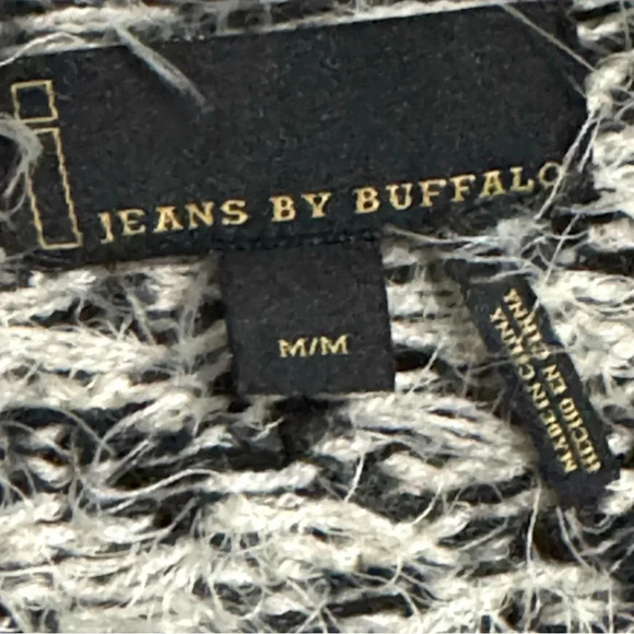 i JEANS BY BUFFALO Black Cream Patterned Open Front Cardigan Sweater Sz Medium - Picture 5 of 7